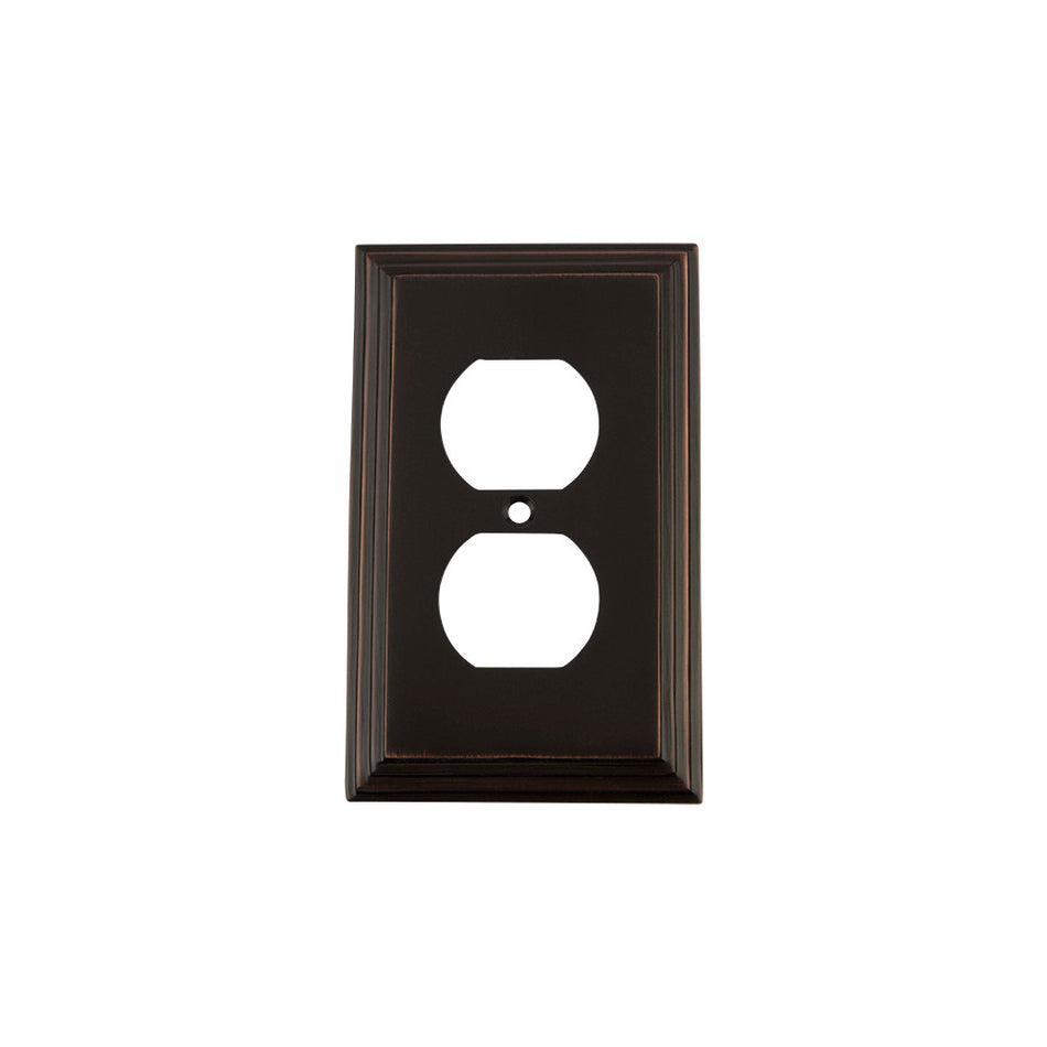 Nostalgic Warehouse 719668: Deco Single Duplex Switchplate - Timeless Bronze