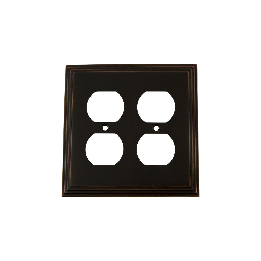 Nostalgic Warehouse 719669: Deco Double Duplex Switchplate - Timeless Bronze
