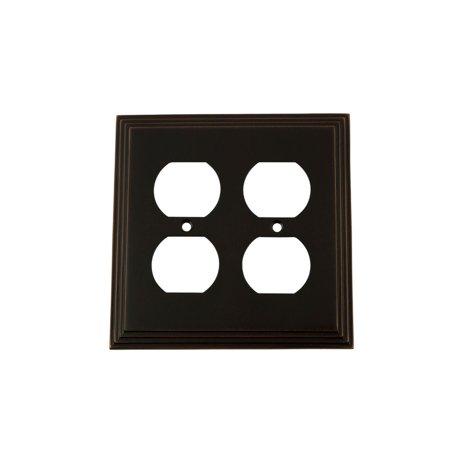 Nostalgic Warehouse 719669: Deco Double Duplex Switchplate - Timeless Bronze