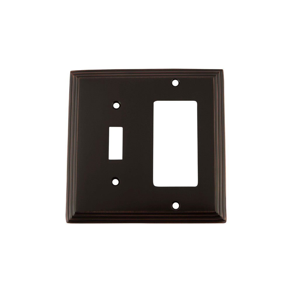 Nostalgic Warehouse 719670: Deco Single Toggle/Single Rocker Combination Switchplate - Timeless Bronze