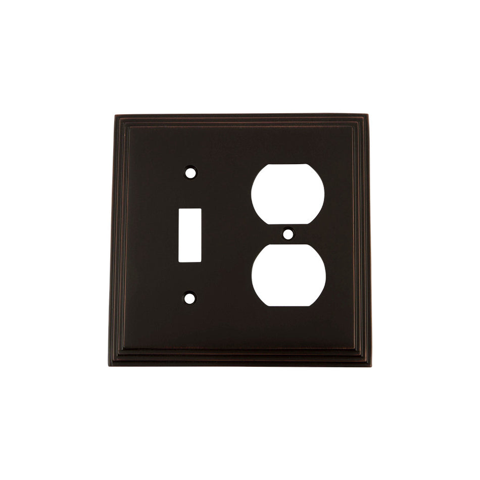 Nostalgic Warehouse 719671: Deco Single Toggle/Single Duplex Combination Switchplate - Timeless Bronze