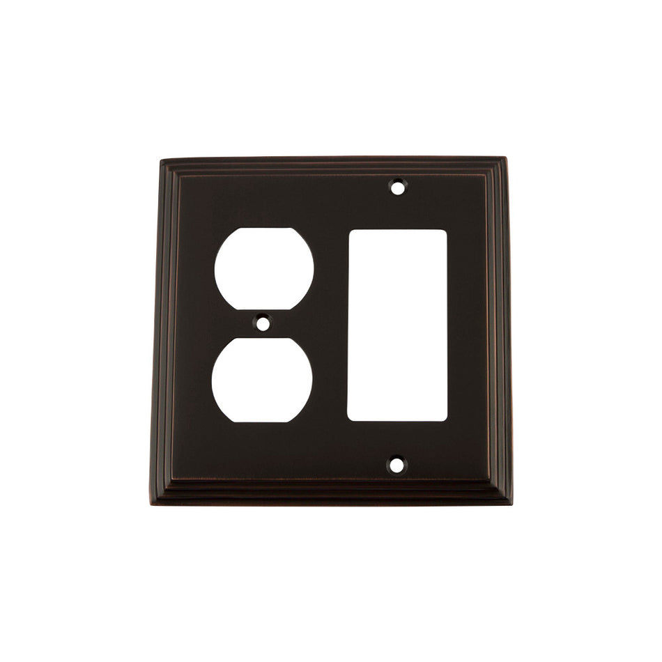 Nostalgic Warehouse 719672: Deco Single Rocker/Single Duplex Combination Switchplate - Timeless Bronze