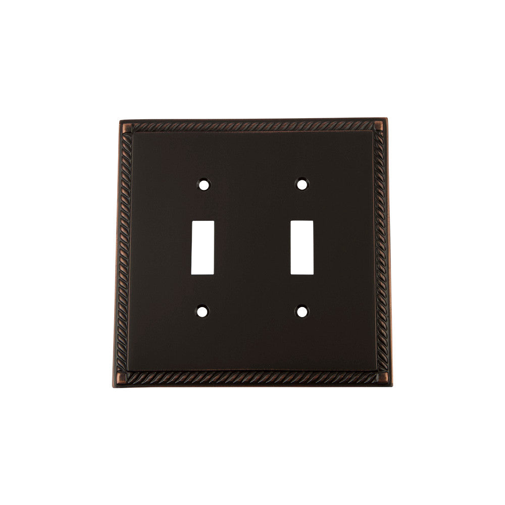 Nostalgic Warehouse 719675: Rope Double Toggle Switchplate - Timeless Bronze