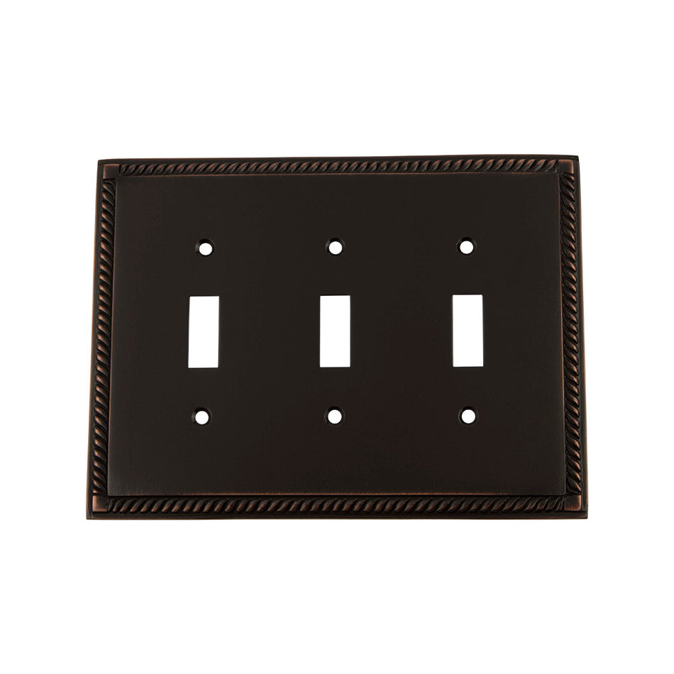 Nostalgic Warehouse 719676: Rope Triple Toggle Switchplate - Timeless Bronze