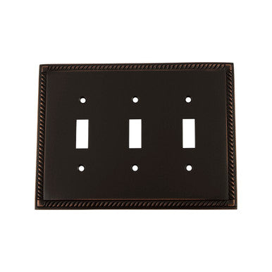 Nostalgic 719676: Rope Triple Toggle Switchplate - Timeless Bronze