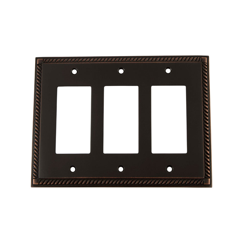 Nostalgic Warehouse 719679: Rope Triple Rocker Switchplate - Timeless Bronze