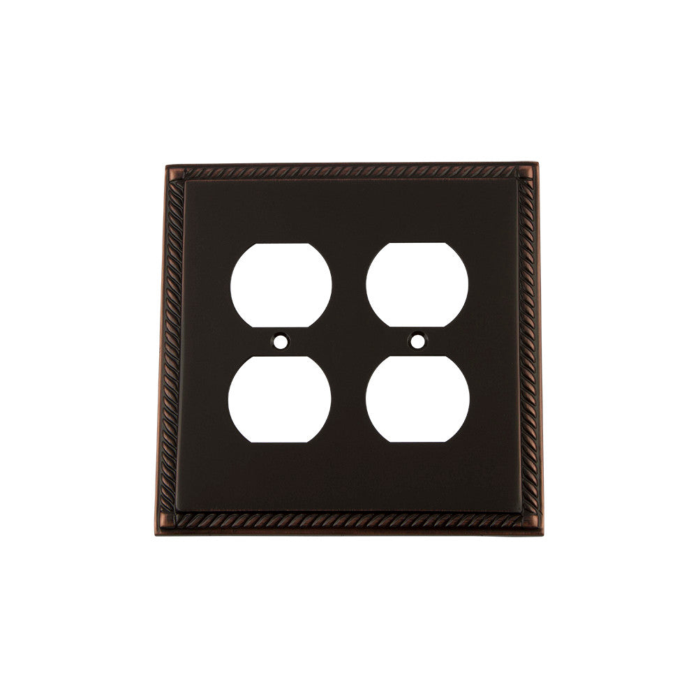 Nostalgic Warehouse 719681: Rope Double Duplex Switchplate - Timeless Bronze