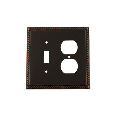 Nostalgic 719683: Rope Single Toggle/Single Duplex Combination Switchplate - Timeless Bronze