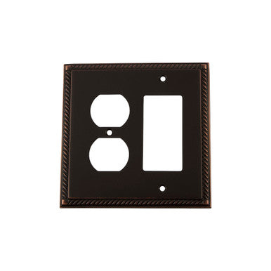 Nostalgic 719684: Rope Single Rocker/Single Duplex Combination Switchplate - Timeless Bronze