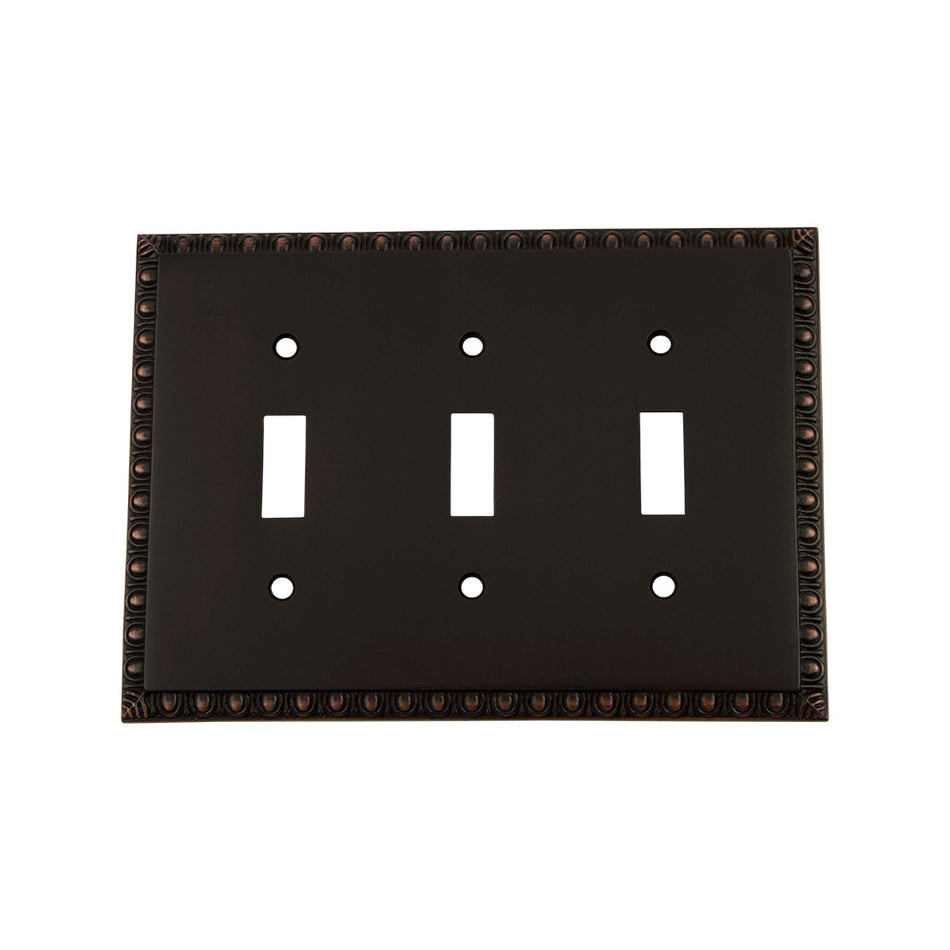 Nostalgic Warehouse 719688: Egg & Dart Triple Toggle Switchplate - Timeless Bronze