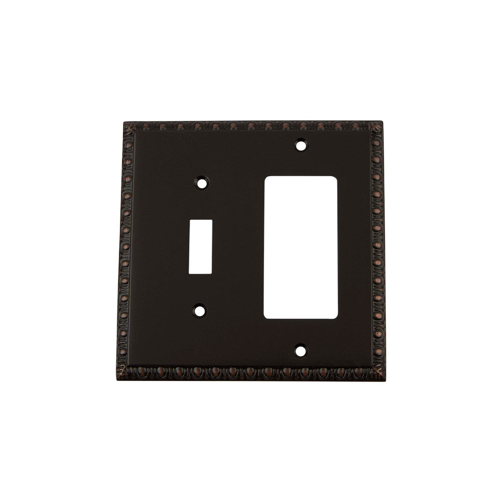 Nostalgic Warehouse 719694: Egg & Dart Single Toggle/Single Rocker Combination Switchplate - Timeless Bronze