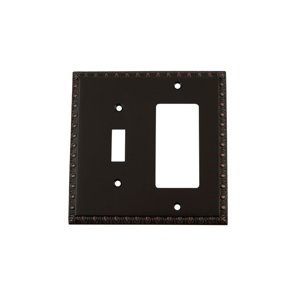 Nostalgic Warehouse 719694: Egg & Dart Single Toggle/Single Rocker Combination Switchplate - Timeless Bronze