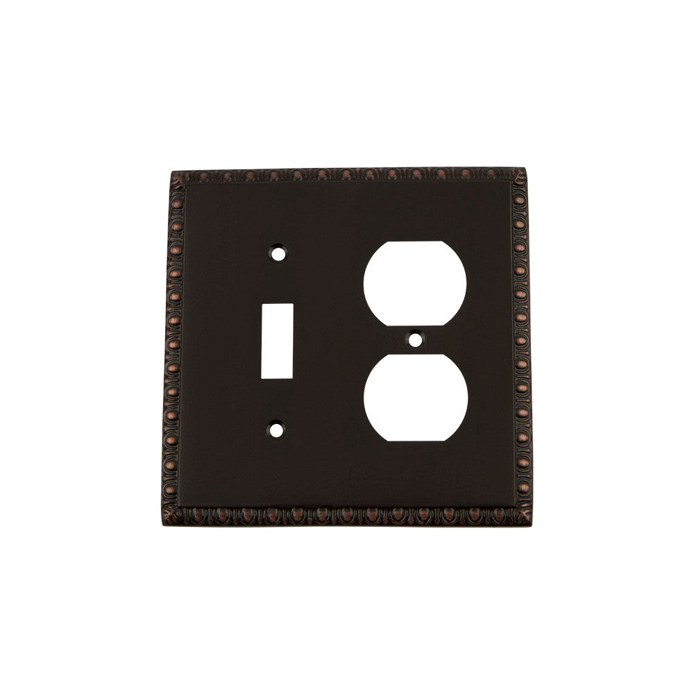 Nostalgic Warehouse 719695: Egg & Dart Single Toggle/Single Duplex Combination Switchplate - Timeless Bronze