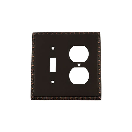 Nostalgic Warehouse 719695: Egg & Dart Single Toggle/Single Duplex Combination Switchplate - Timeless Bronze