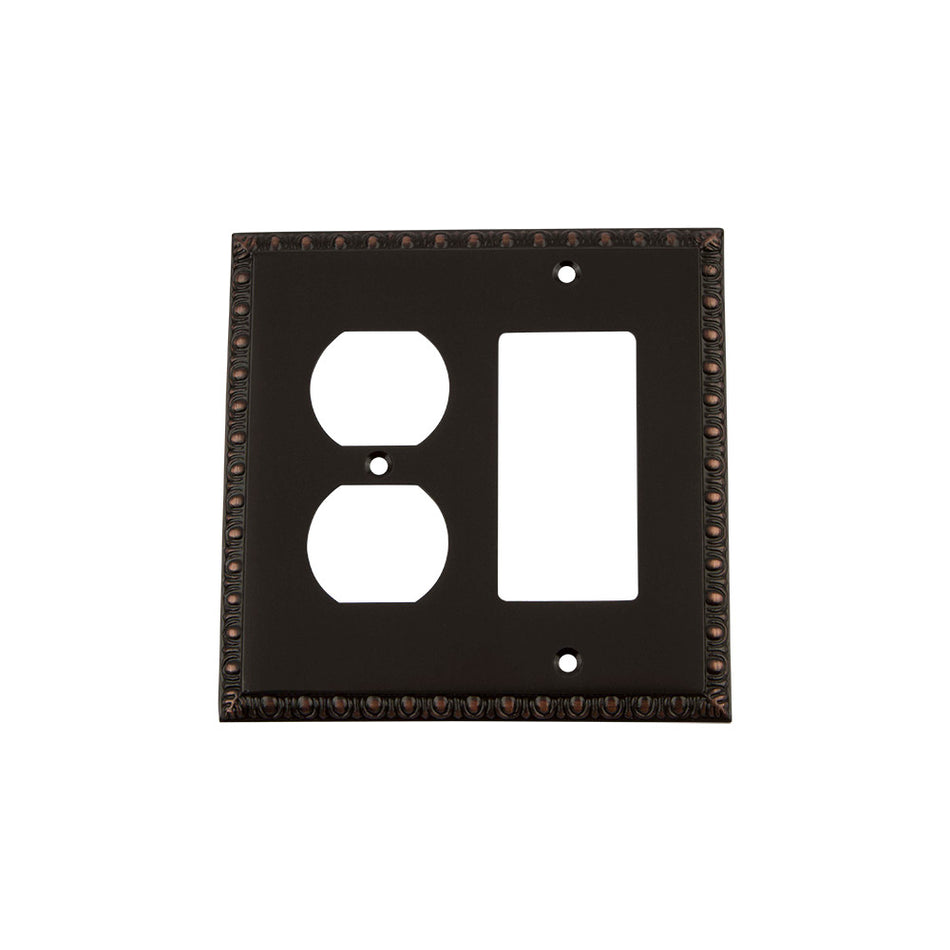 Nostalgic Warehouse 719696: Egg & Dart Single Rocker/Single Duplex Combination Switchplate - Timeless Bronze
