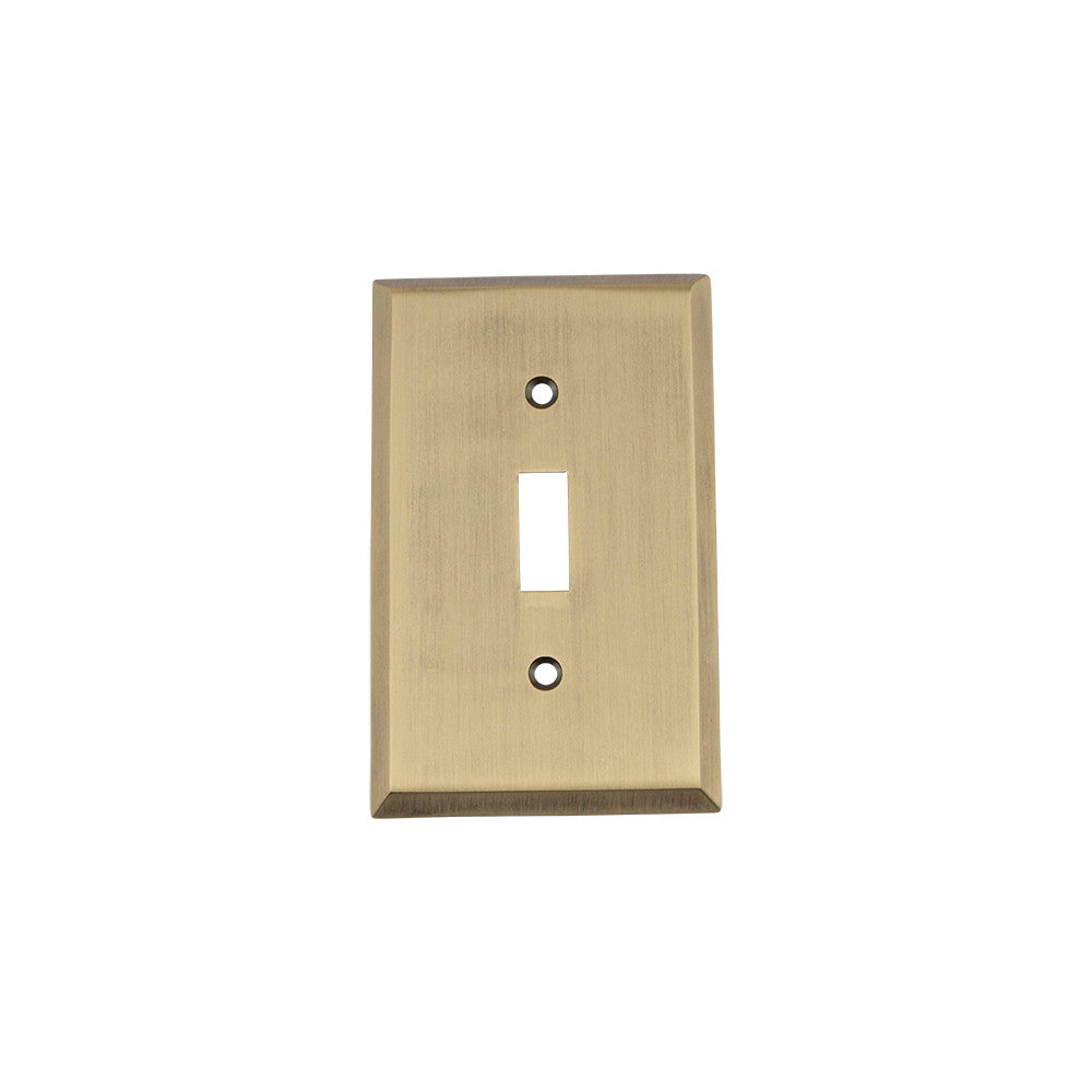 Nostalgic Warehouse 719698: New York Single Toggle Switchplate - Antique Brass