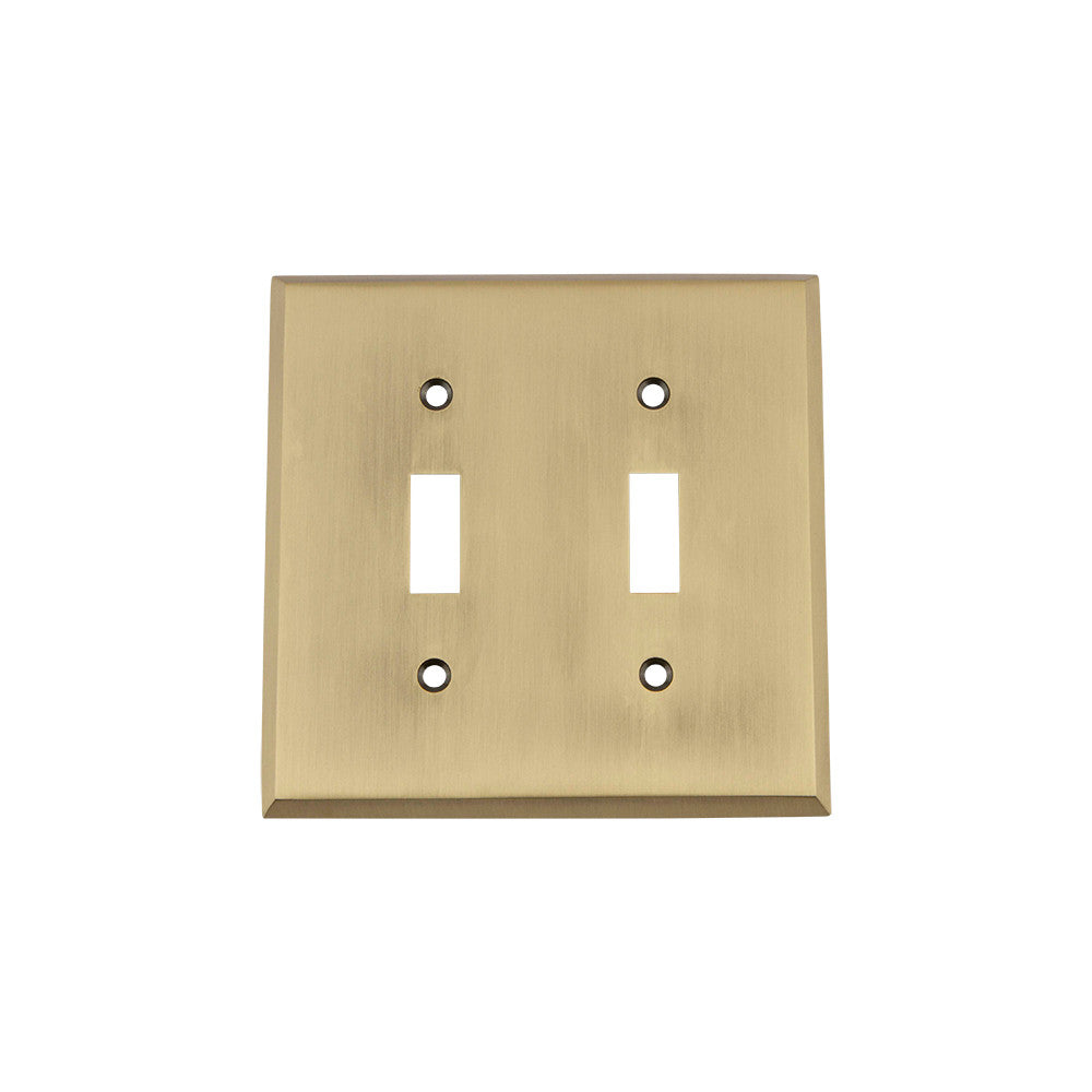Nostalgic Warehouse 719699: New York Double Toggle Switchplate - Antique Brass