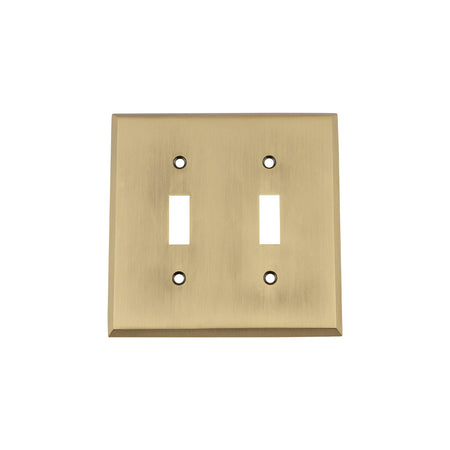 Nostalgic Warehouse 719699: New York Double Toggle Switchplate - Antique Brass