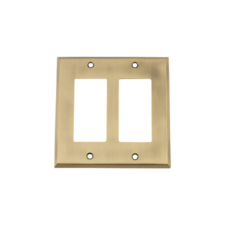 Nostalgic Warehouse 719702: New York Double Rocker Switchplate - Antique Brass
