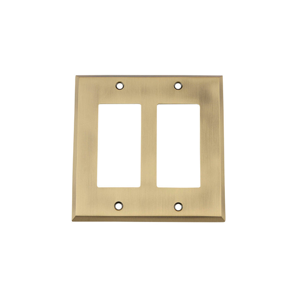 Nostalgic Warehouse 719702: New York Double Rocker Switchplate - Antique Brass