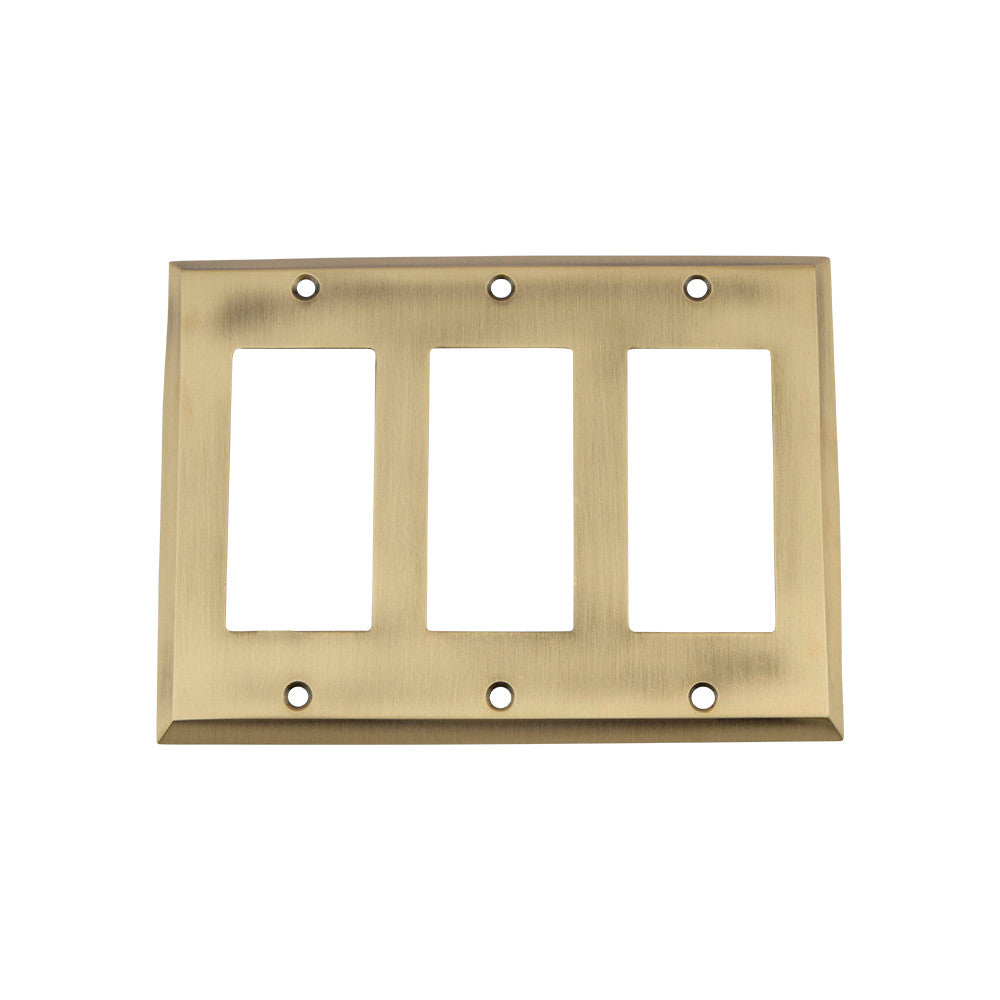 Nostalgic Warehouse 719703: New York Triple Rocker Switchplate - Antique Brass