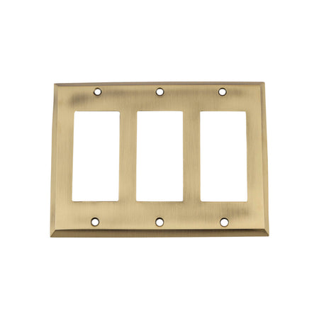 Nostalgic Warehouse 719703: New York Triple Rocker Switchplate - Antique Brass