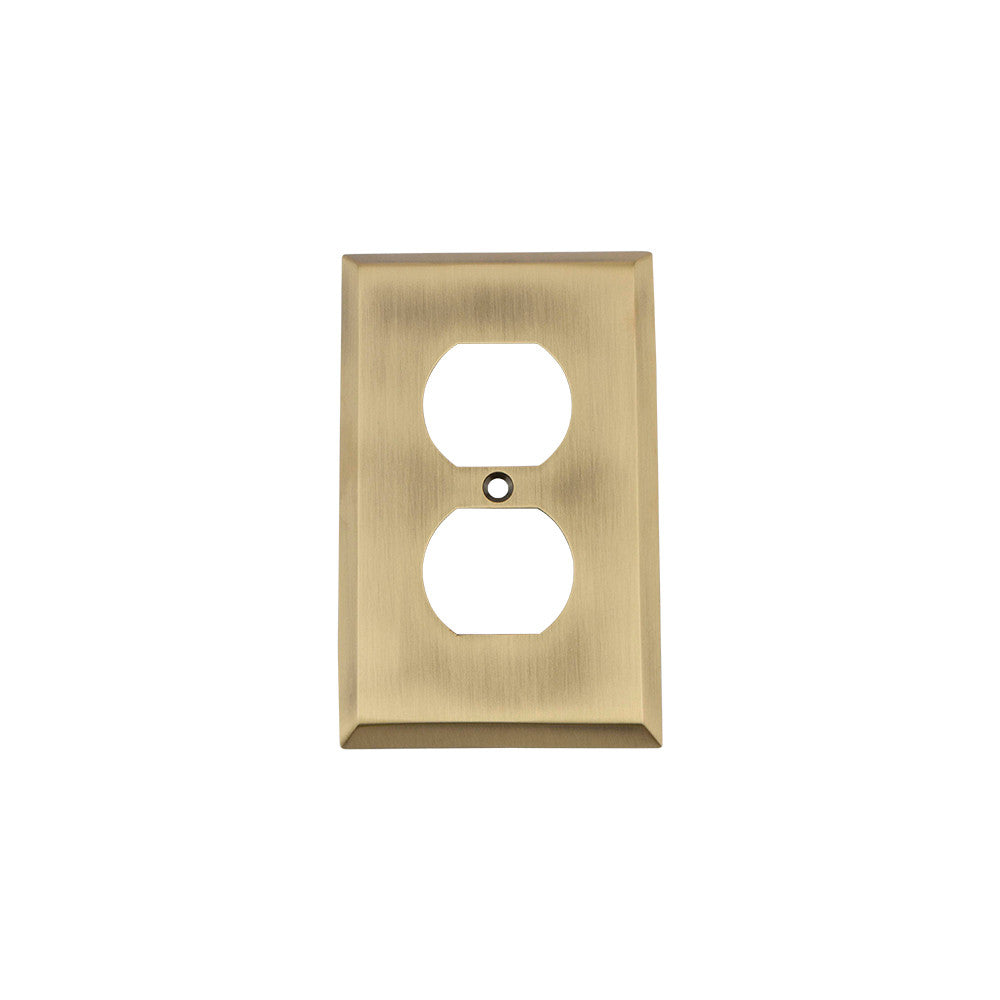 Nostalgic Warehouse 719704: New York Single Duplex Switchplate - Antique Brass