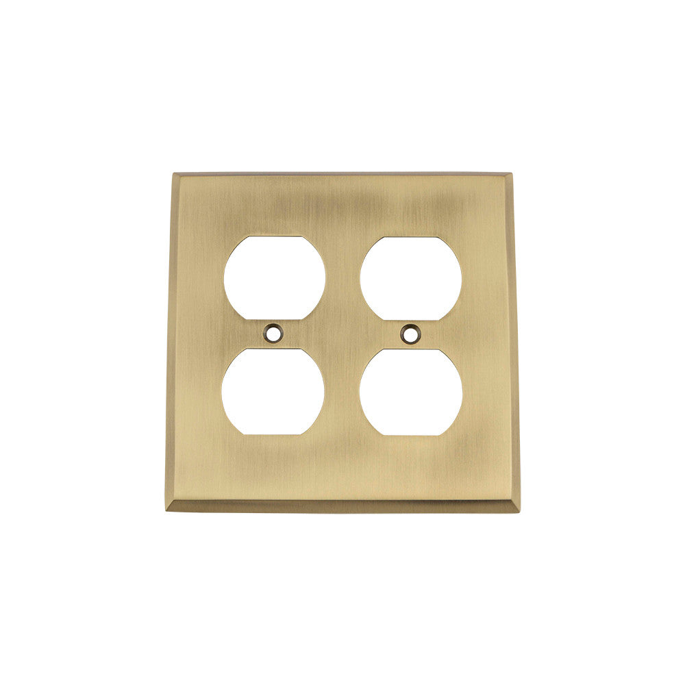 Nostalgic Warehouse 719705: New York Double Duplex Switchplate - Antique Brass