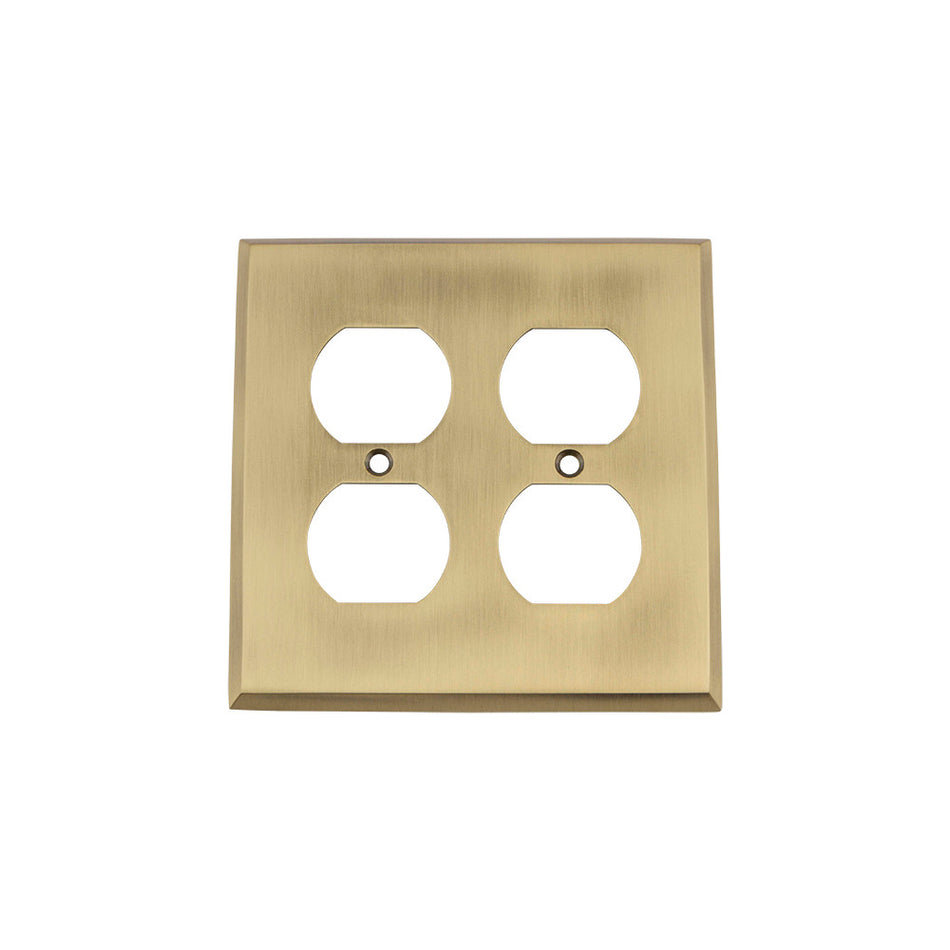 Nostalgic Warehouse 719705: New York Double Duplex Switchplate - Antique Brass