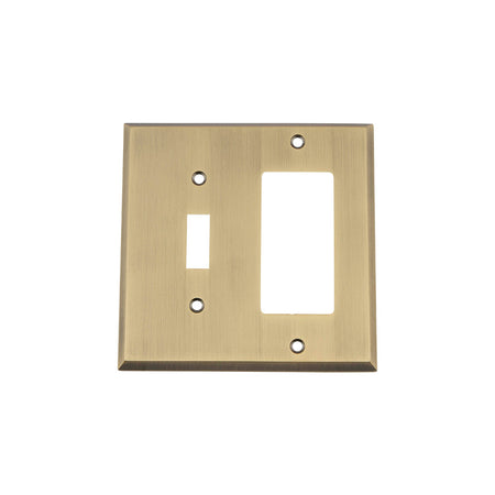 Nostalgic Warehouse 719706: New York Single Toggle/Single Rocker Combination Switchplate - Antique Brass