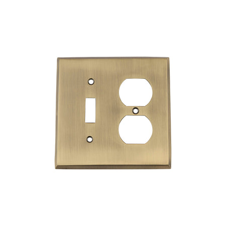 Nostalgic Warehouse 719707: New York Single Toggle/Single Duplex Combination Switchplate - Antique Brass