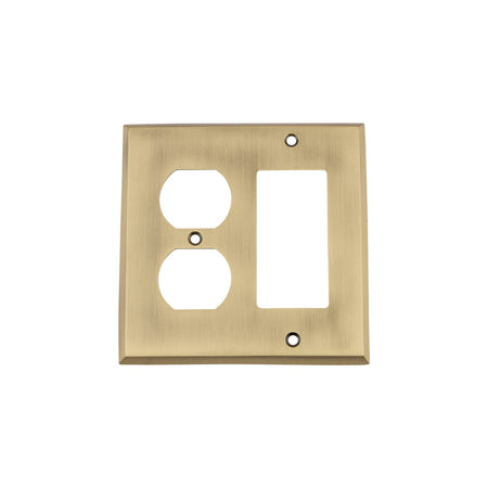 Nostalgic Warehouse 719708: New York Single Rocker/Single Duplex Combination Switchplate - Antique Brass