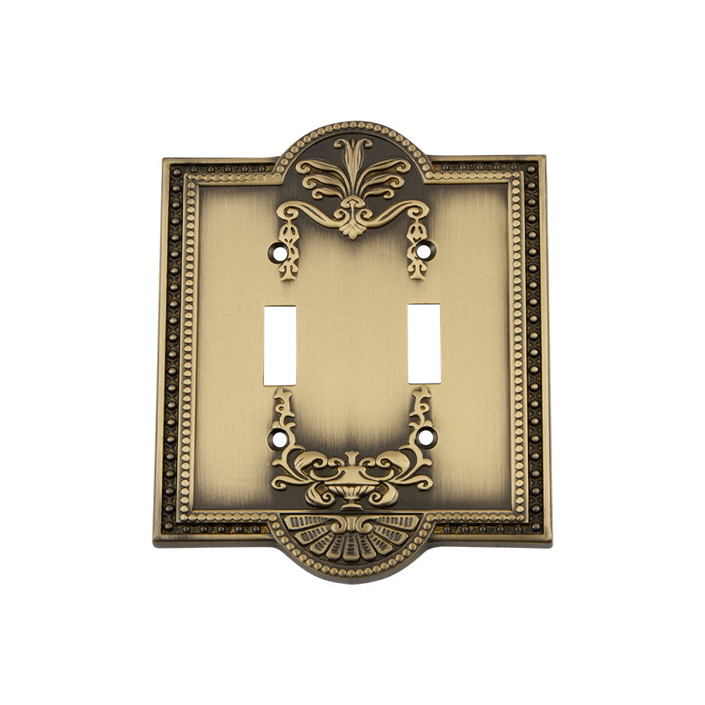 Nostalgic Warehouse 719711: Meadows Double Toggle Switchplate - Antique Brass