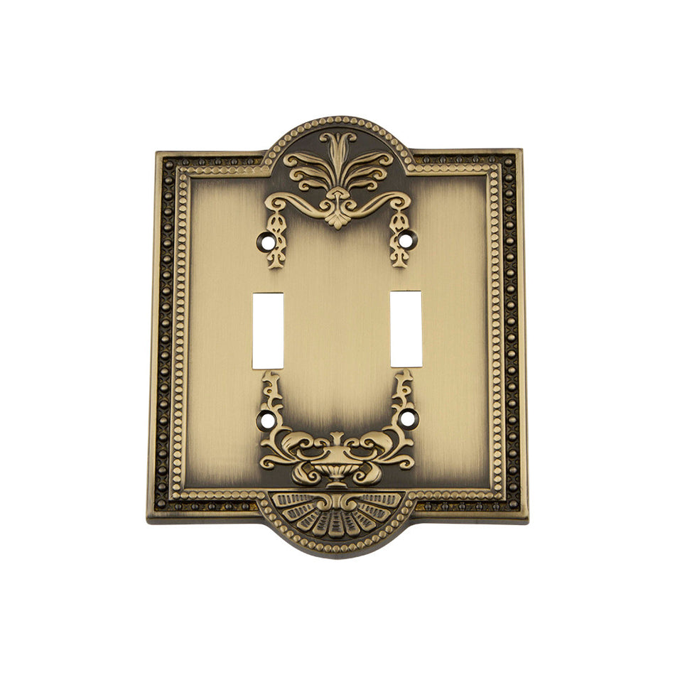 Nostalgic Warehouse 719711: Meadows Double Toggle Switchplate - Antique Brass