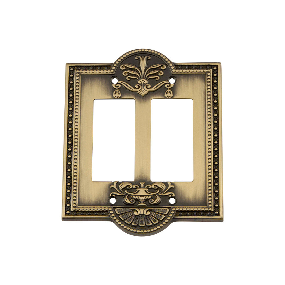 Nostalgic Warehouse 719714: Meadows Double Rocker Switchplate - Antique Brass