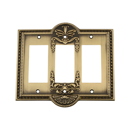Nostalgic Warehouse 719715: Meadows Triple Rocker Switchplate - Antique Brass