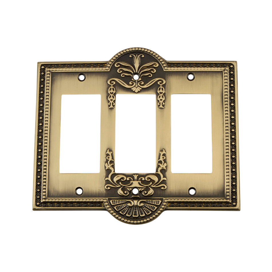 Nostalgic Warehouse 719715: Meadows Triple Rocker Switchplate - Antique Brass