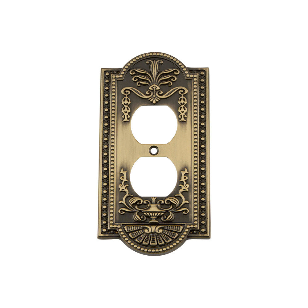Nostalgic Warehouse 719716: Meadows Single Duplex Switchplate - Antique Brass