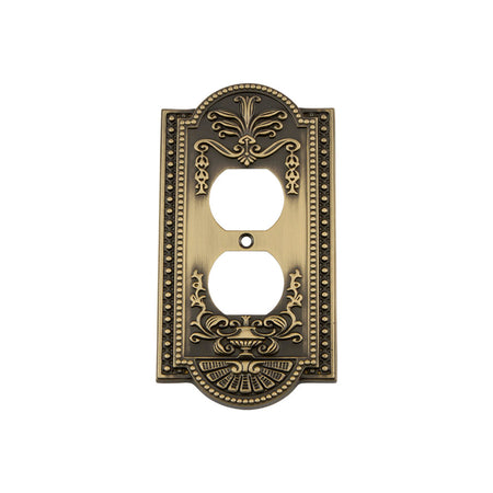Nostalgic Warehouse 719716: Meadows Single Duplex Switchplate - Antique Brass