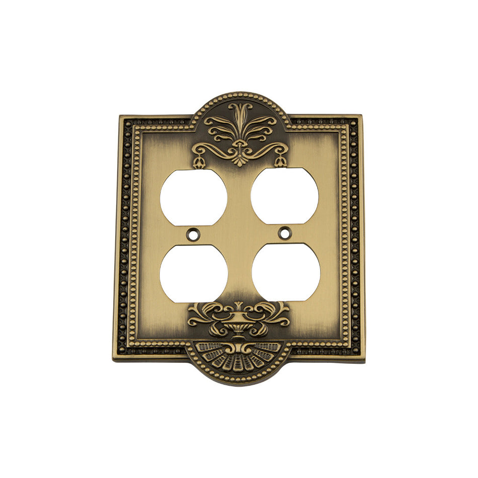 Nostalgic Warehouse 719717: Meadows Double Duplex Switchplate - Antique Brass