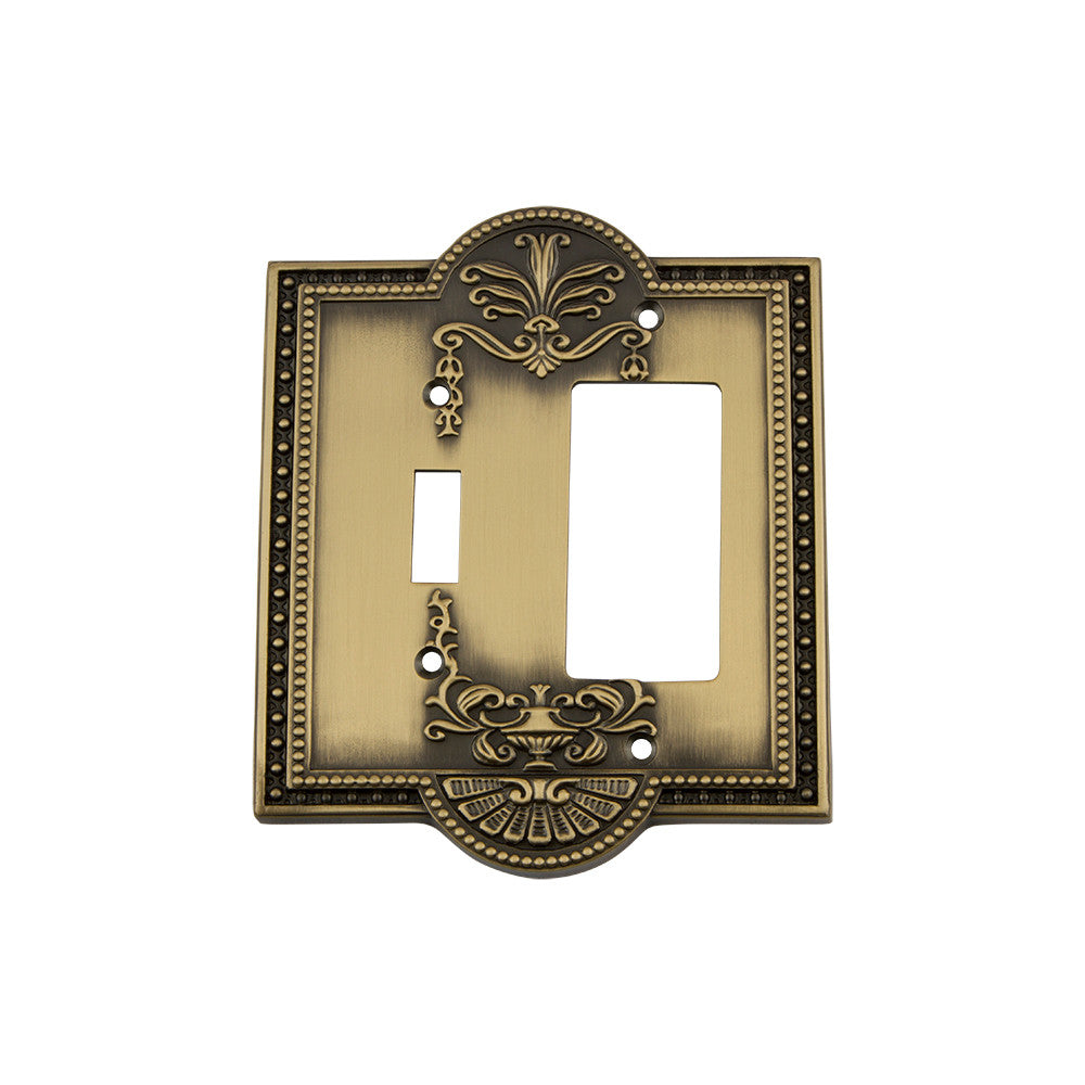 Nostalgic Warehouse 719718: Meadows Single Toggle/Single Rocker Combination Switchplate - Antique Brass