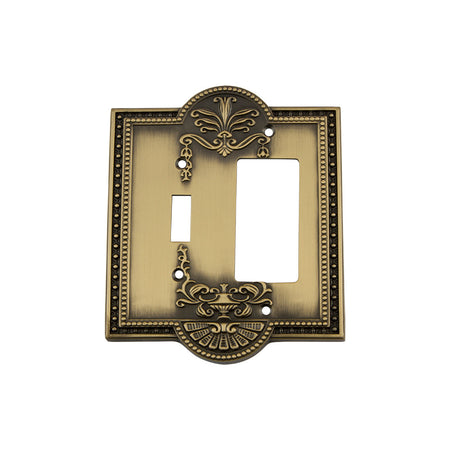 Nostalgic Warehouse 719718: Meadows Single Toggle/Single Rocker Combination Switchplate - Antique Brass