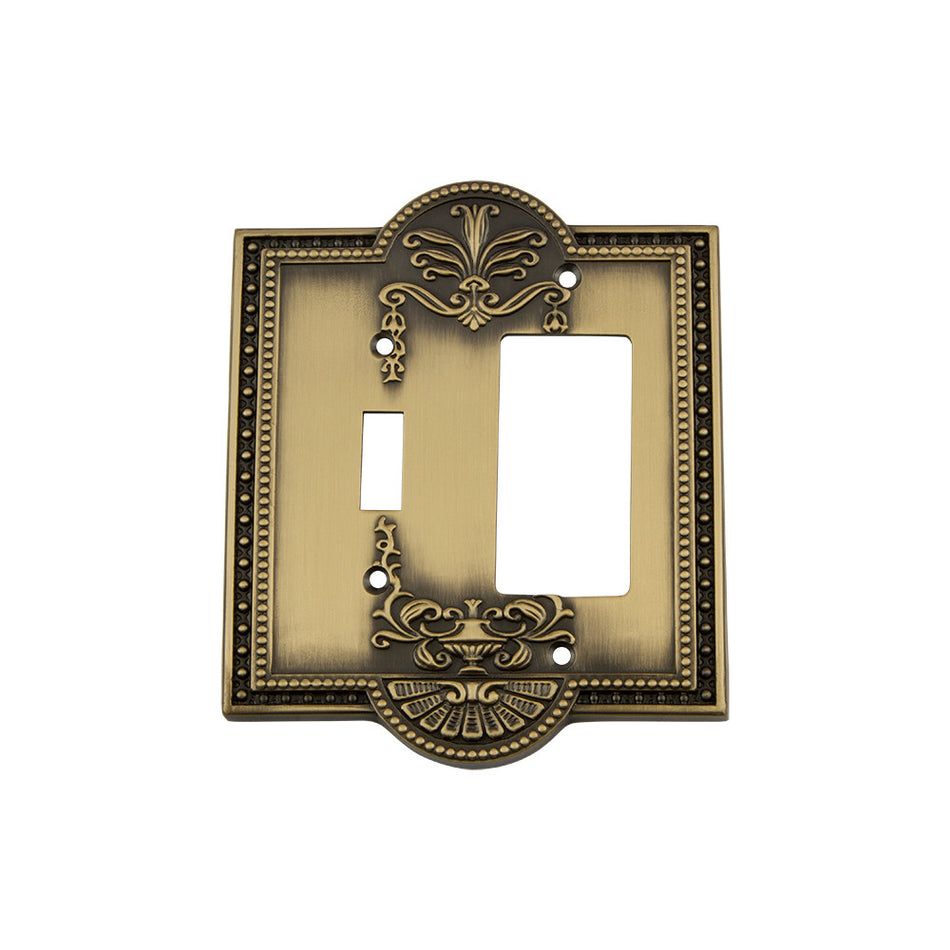 Nostalgic Warehouse 719718: Meadows Single Toggle/Single Rocker Combination Switchplate - Antique Brass