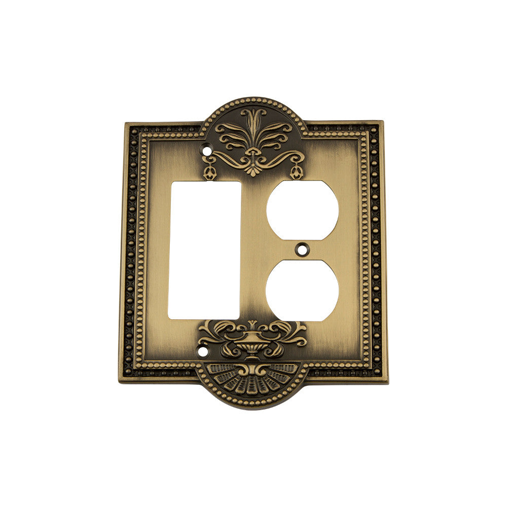 Nostalgic Warehouse 719720: Meadows Single Rocker/Single Duplex Combination Switchplate - Antique Brass