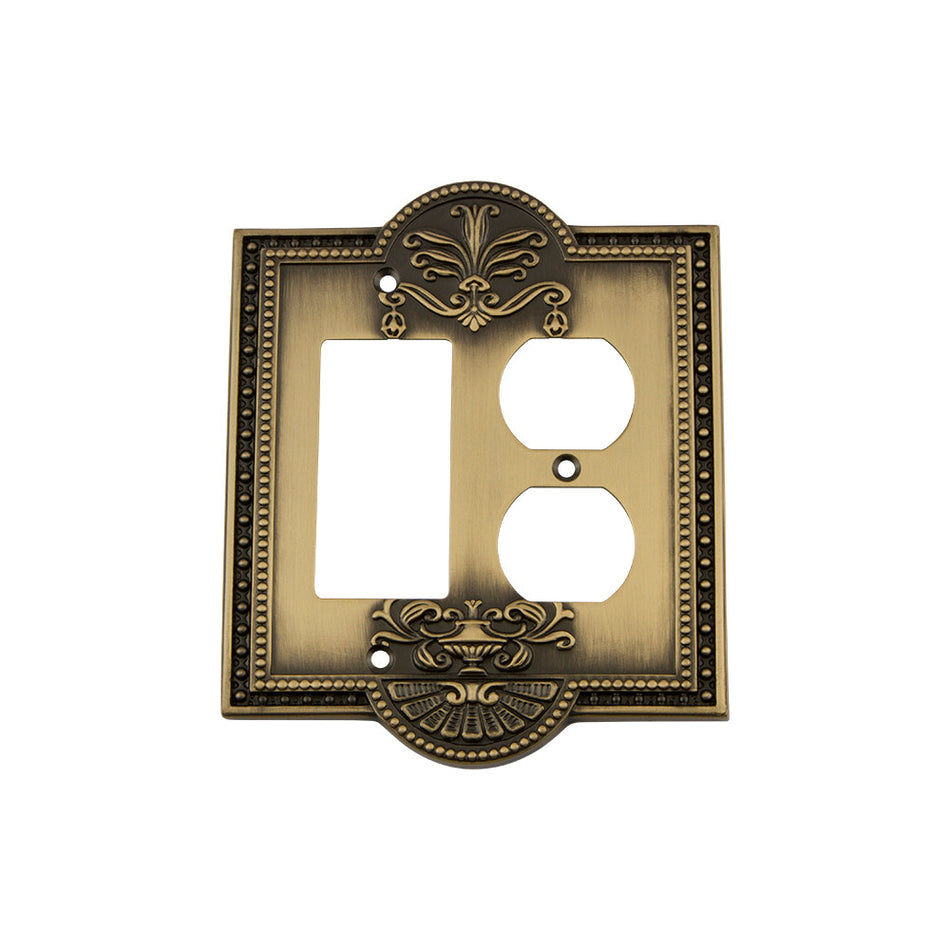 Nostalgic Warehouse 719720: Meadows Single Rocker/Single Duplex Combination Switchplate - Antique Brass
