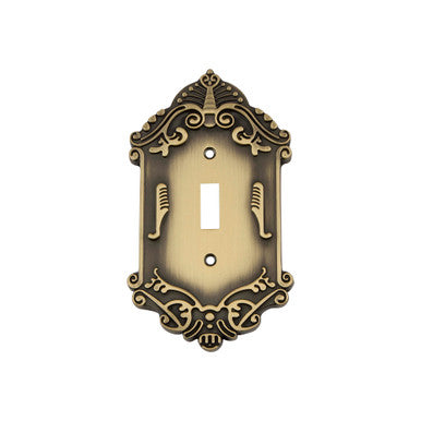 Nostalgic 719722: Victorian Single Toggle Switchplate - Antique Brass