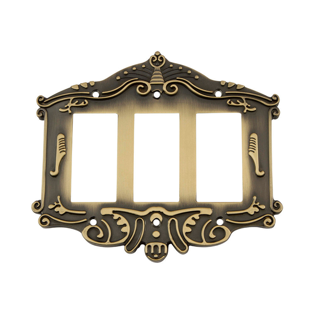 Nostalgic Warehouse 719727: Victorian Triple Rocker Switchplate - Antique Brass