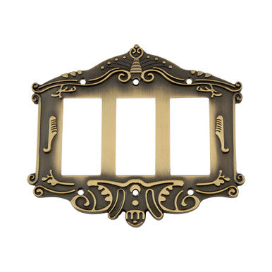 Nostalgic 719727: Victorian Triple Rocker Switchplate - Antique Brass