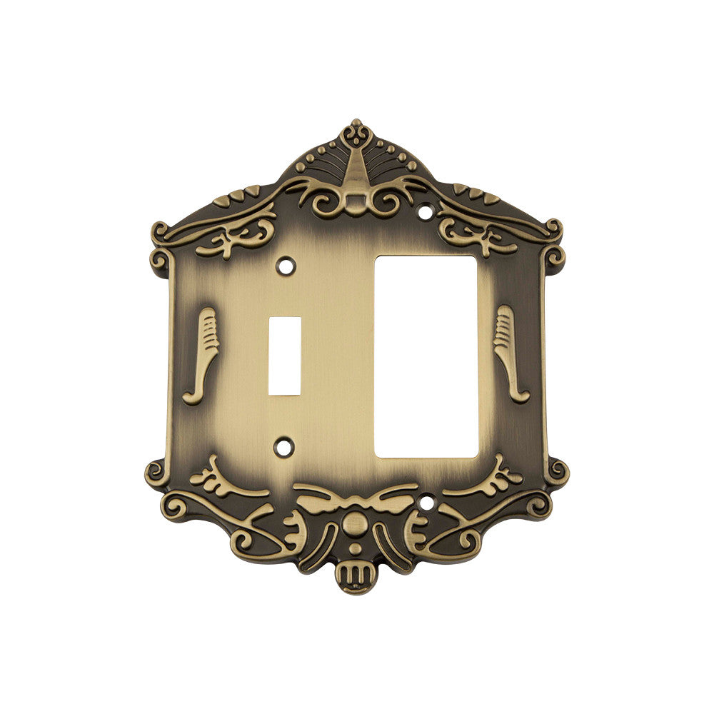 Nostalgic Warehouse 719730: Victorian Single Toggle/Single Rocker Combination Switchplate - Antique Brass