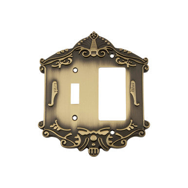 Nostalgic 719730: Victorian Single Toggle/Single Rocker Combination Switchplate - Antique Brass